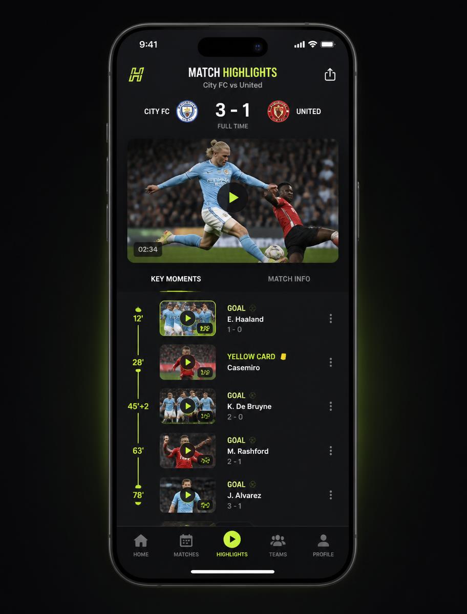 Application mobile PCM avec les moments forts du joueur